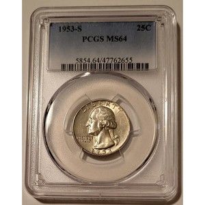 1953 S Washington Quarter MS64 PCGS Toning